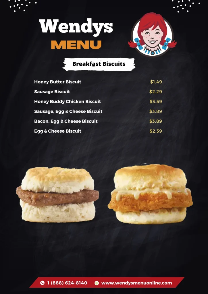 Wendys Breakfast Biscuits menu