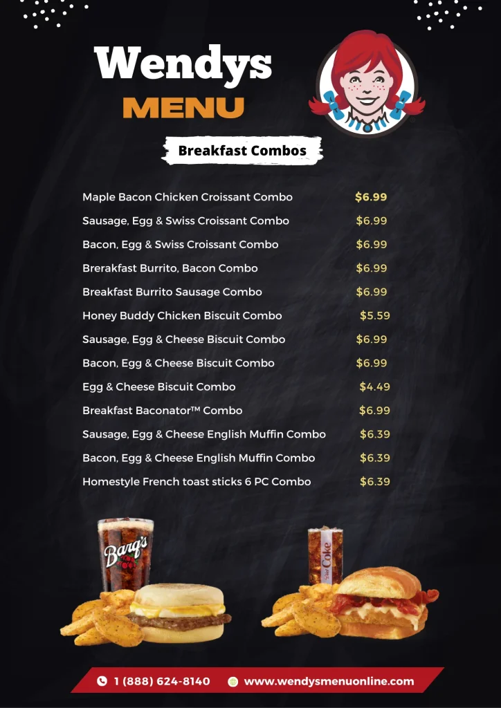 Wendys Breakfast combo menu