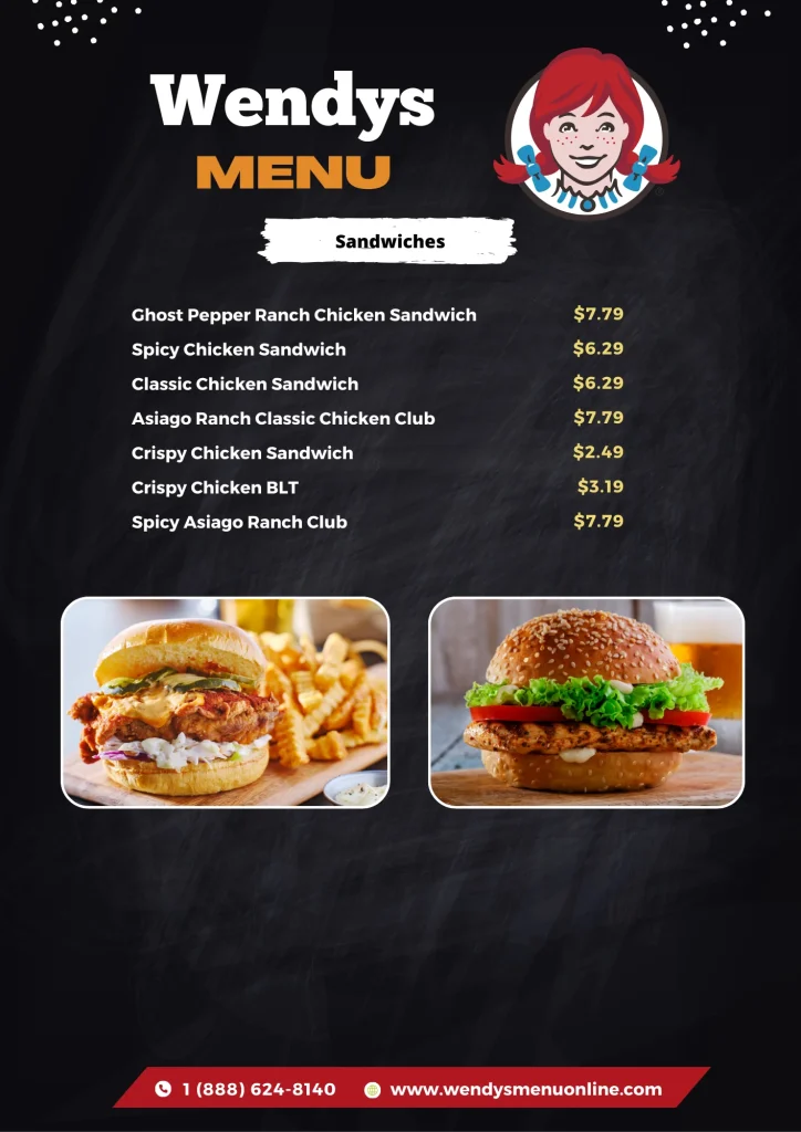 Wendys Sandwiches menu