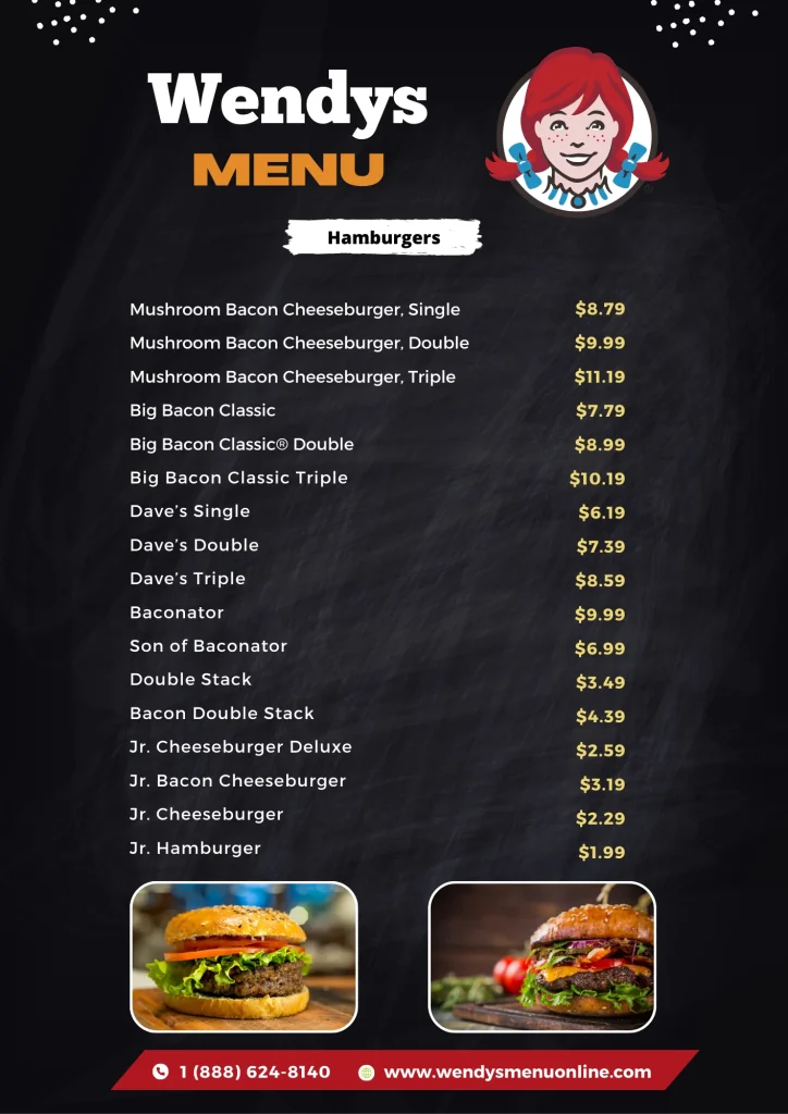 Wendys hamburgers menu